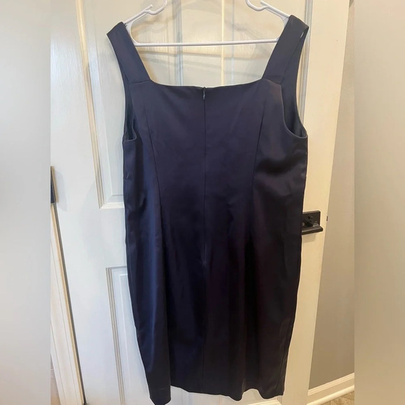 David Meister Pleated Navy Blue Satin Dress Size 16 - Picture 1 of 8